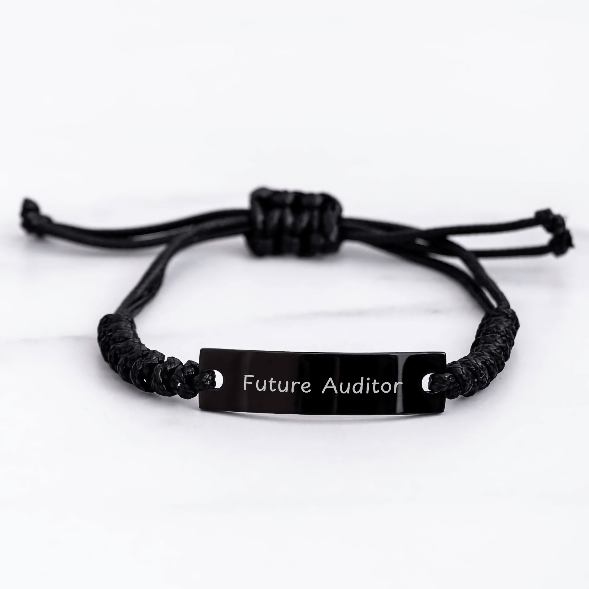Funny Future Auditor Rope Bracelet, Gifts from Friends for Graduation, Adjustable Black Rope Jewelry, Engraved with Inspirational Quote, Gifts for Future Auditors, Auditor Gifts, Men, Women, Family - Victory Thru Vision