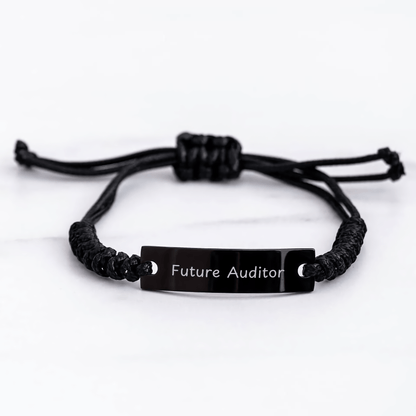 Funny Future Auditor Rope Bracelet, Gifts from Friends for Graduation, Adjustable Black Rope Jewelry, Engraved with Inspirational Quote, Gifts for Future Auditors, Auditor Gifts, Men, Women, Family - Victory Thru Vision