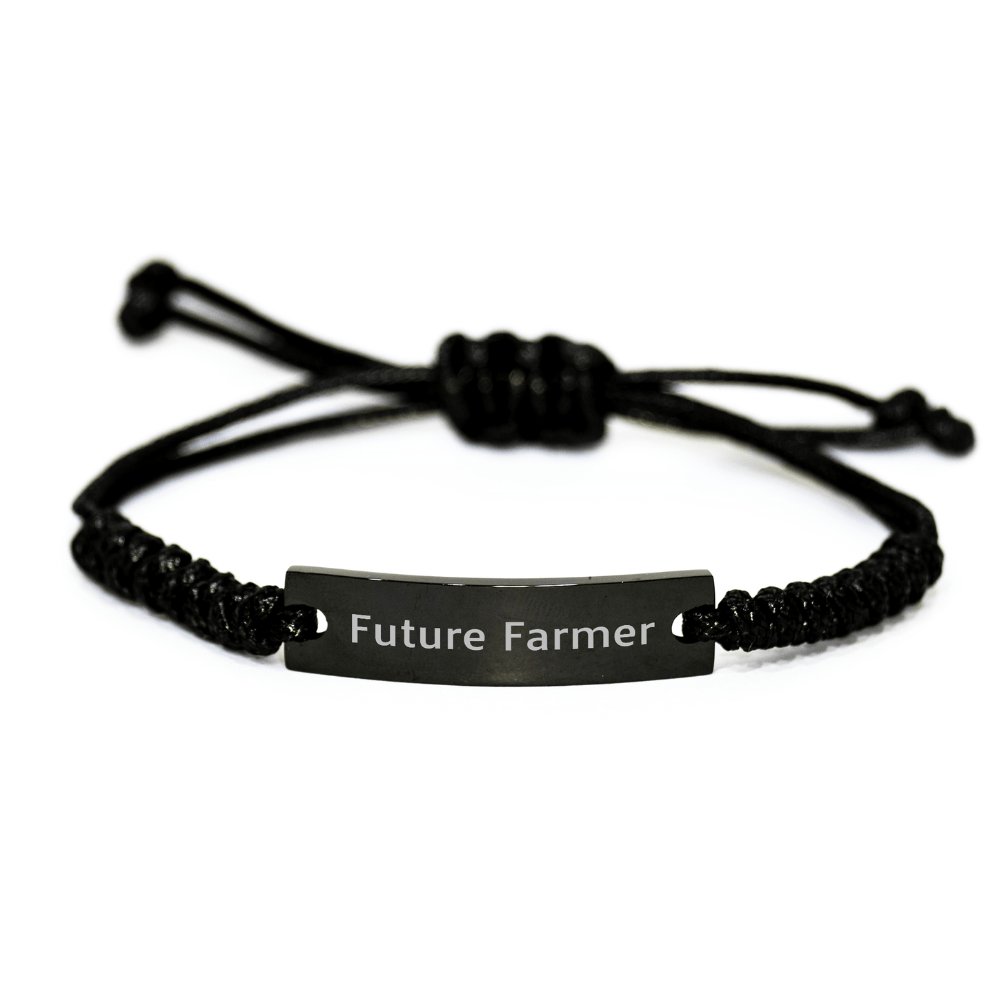 Funny Future Farmer Rope Bracelet Gifts from Friends for Graduation, Adjustable Rope Jewelry for Men and Women, Inspirational Quote, Black Stainless Steel and Interlaced Rope - Victory Thru Vision