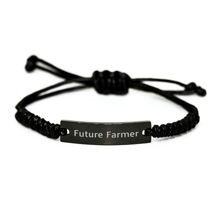 Funny Future Farmer Rope Bracelet Gifts from Friends for Graduation, Adjustable Rope Jewelry for Men and Women, Inspirational Quote, Black Stainless Steel and Interlaced Rope - Victory Thru Vision