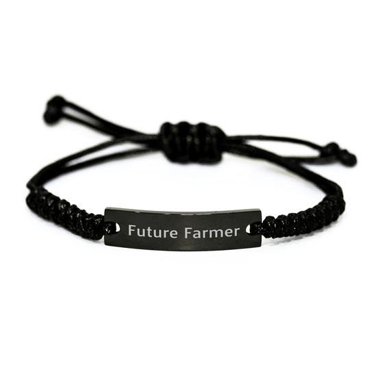 Funny Future Farmer Rope Bracelet Gifts from Friends for Graduation, Adjustable Rope Jewelry for Men and Women, Inspirational Quote, Black Stainless Steel and Interlaced Rope - Victory Thru Vision
