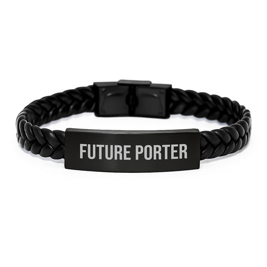 Funny Future Porter Interlaced Leather Bracelet for Him, Unique Gifts from Friends or Family, Inspirational Quote for Graduation - Victory Thru Vision