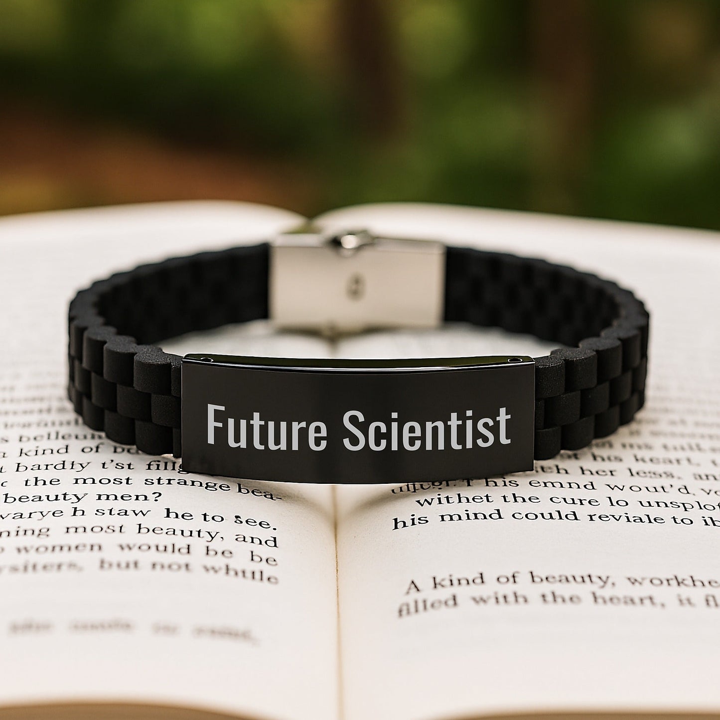 Funny Future Scientist Gifts for Men from Coworkers, Scientist Inspirational Quote Glide lock Clasp Adjustable Black Stainless Steel Silicone Bracelet for Graduation Unique Presents - Victory Thru Vision