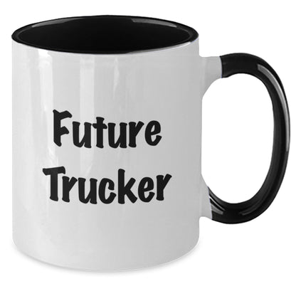 Funny Future Trucker Gifts from Family for Men - Two Tone Coffee Mug, Graduation Unique Presents - Victory Thru Vision