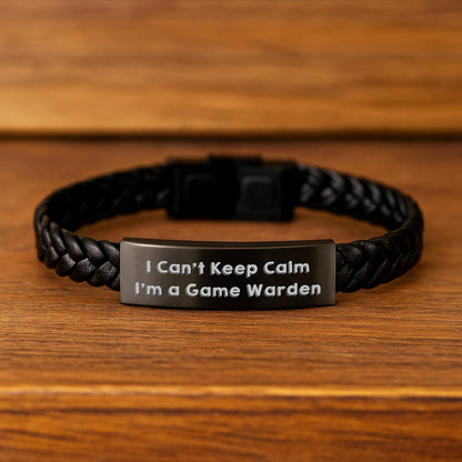 Funny Game Warden Gifts from Men to Friends - I Can't Keep Calm I'm A Game Warden Interlaced Leather Bracelet for Graduation - Victory Thru Vision
