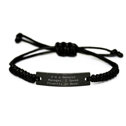 Funny General Manager Gifts for Men - 'I'm A General Manager. I Speak Fluently In genius.' Quote Adjustable Rope Bracelet for Graduation - Victory Thru Vision