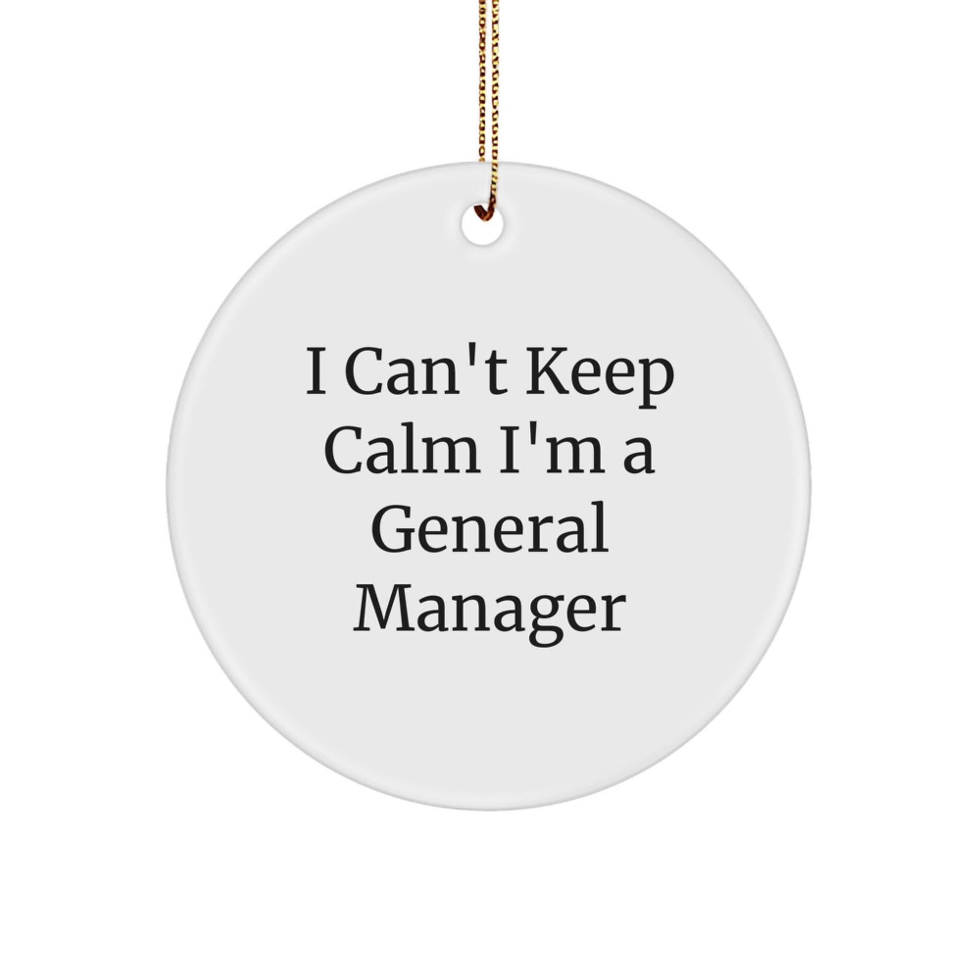 Funny General Manager Gifts from Men - 'I Can't Keep Calm I'm A General Manager' Circle Ornament for Christmas - Victory Thru Vision