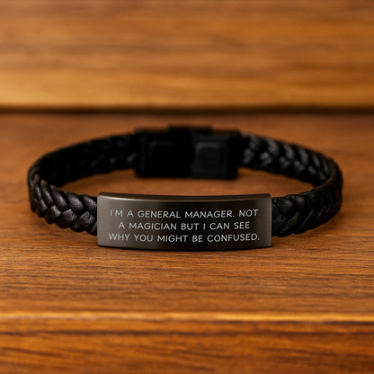 Funny General Manager Interlaced Leather Bracelet Gifts from Friends to General Manager for Graduation Unique Gifts - Victory Thru Vision