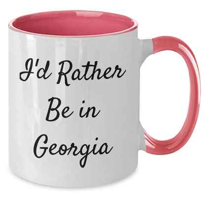 Funny Georgia Gifts from Friends for Graduation - I'd Rather Be in Georgia Two Tone Coffee Mug, 11oz, Ceramic, Microwave & Dishwasher Safe - Victory Thru Vision 
