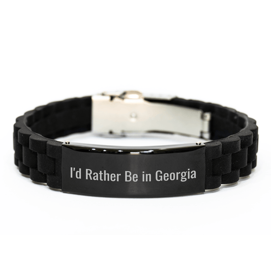 Funny Georgia Gifts from Women to Friends, 'I'd Rather Be In Georgia' Glide lock Clasp Adjustable Black Stainless Steel Silicone Graduation Unique Jewelry for Men - Victory Thru Vision 