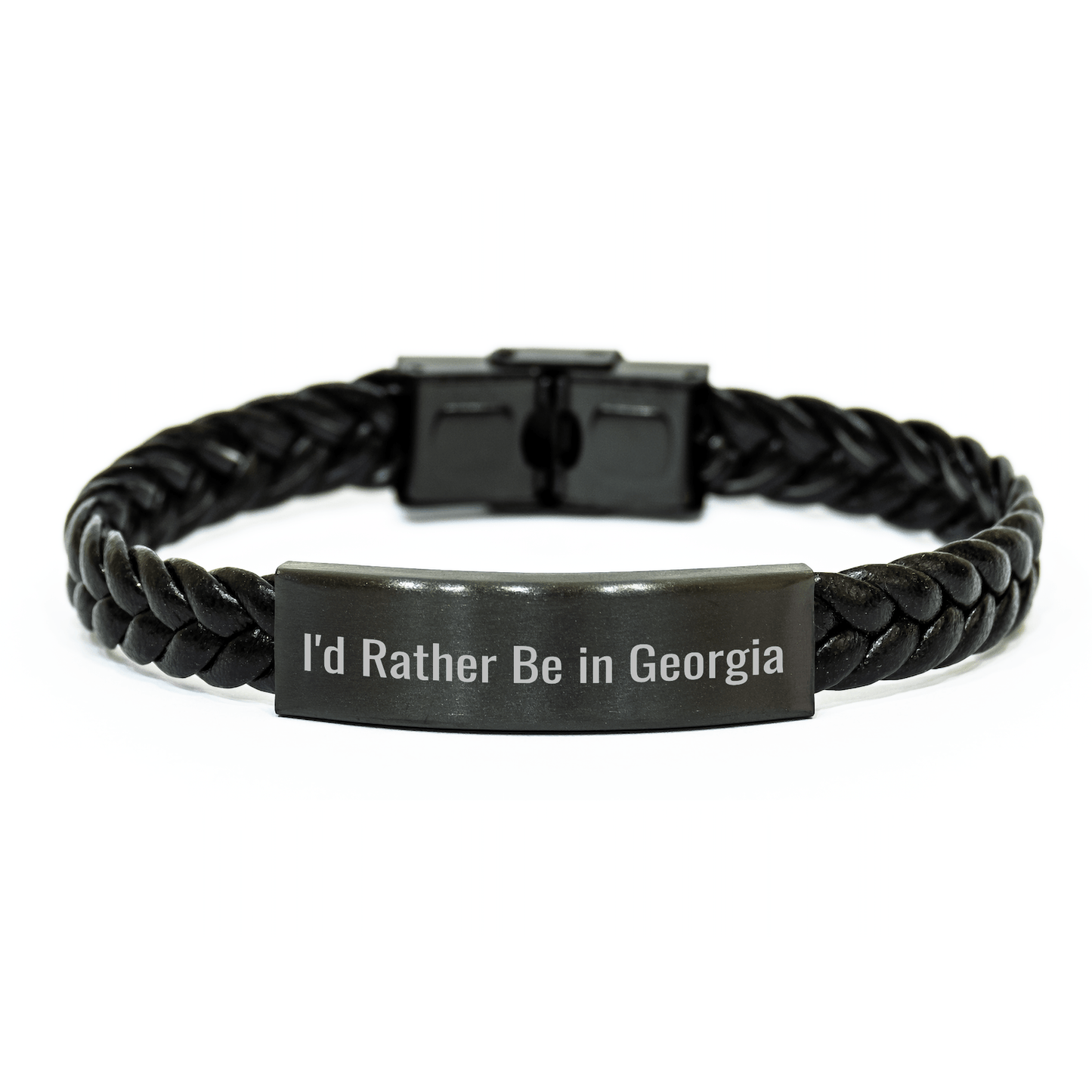 Funny Georgia Quote Interlaced Leather Bracelet Gifts for Men from Family - I'd Rather Be In Georgia - Victory Thru Vision 