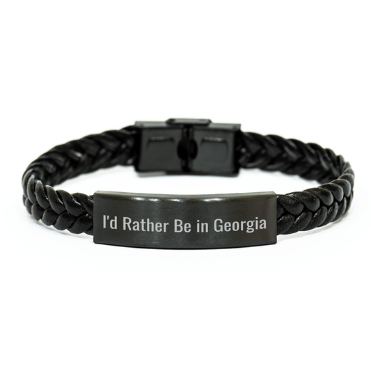 Funny Georgia Quote Interlaced Leather Bracelet Gifts for Men from Family - I'd Rather Be In Georgia - Victory Thru Vision 
