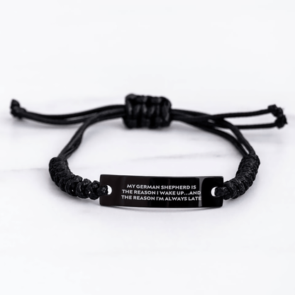 Funny German Shepherd Dog Lover Gifts from Men to Fathers - 'My German Shepherd Is...' Adjustable Rope Bracelet for German Shepherd Dog Owners, Unique Father's Day Unique Gifts - Victory Thru Vision 