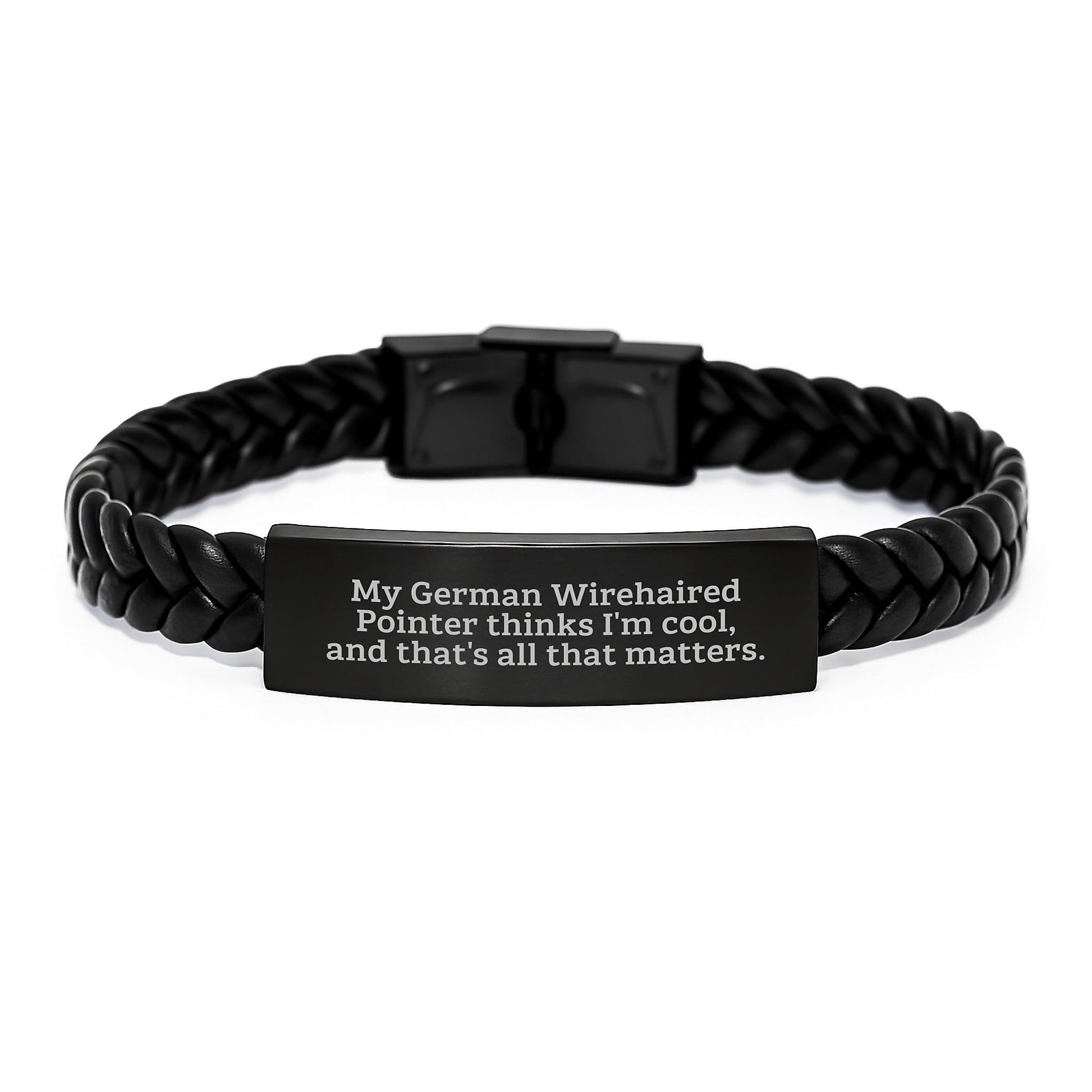 Funny German Wirehaired Pointer Dog Gifts, My German Wirehaired Thinks I'm Cool, Interlaced Leather Birthday Unique Gifts from Friends, for Men, Women, or Family - Victory Thru Vision