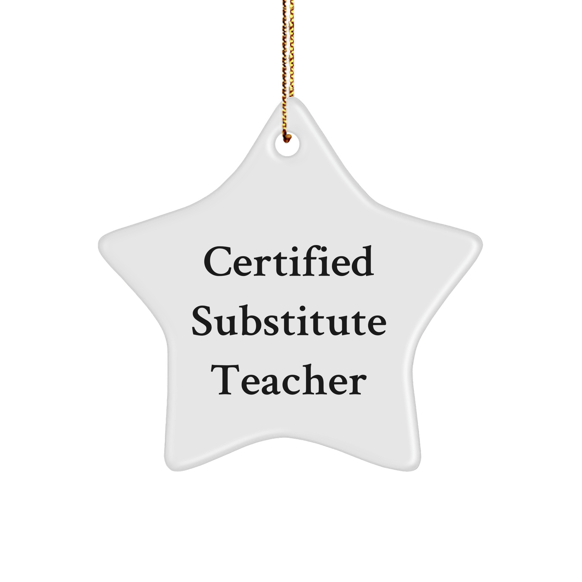 Funny Gift for Substitute Teachers - 'Certified Substitute Teacher' Star Ornament, Perfect for Christmas, Gifts from Friends, Coworkers, or Family - Victory Thru Vision