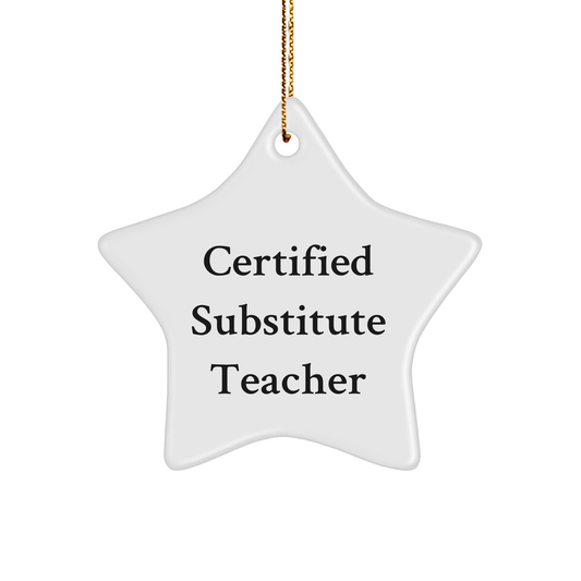 Funny Gift for Substitute Teachers - 'Certified Substitute Teacher' Star Ornament, Perfect for Christmas, Gifts from Friends, Coworkers, or Family - Victory Thru Vision