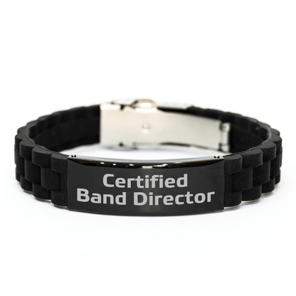Funny Gifts from Friends for Band Director - Glide lock Clasp Black Stainless Steel Silicone Adjustable Men's Band Director Gift Ideas for Father's Day - Victory Thru Vision 