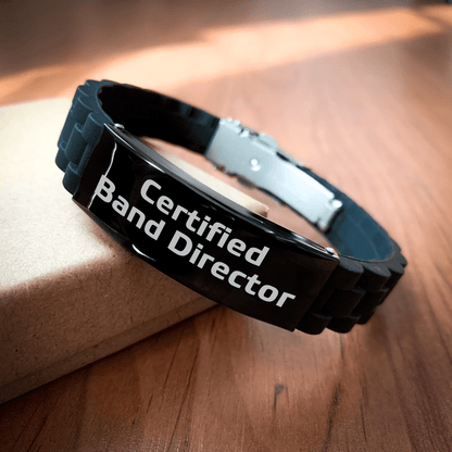 Funny Gifts from Friends for Band Director - Glide lock Clasp Black Stainless Steel Silicone Adjustable Men's Band Director Gift Ideas for Father's Day - Victory Thru Vision 