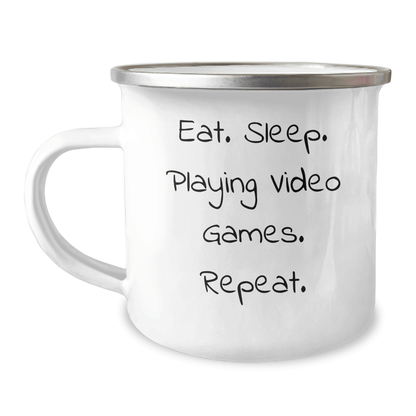 Funny Gifts from Friends for Playing Video Games Lovers - Eat. Sleep. Playing Video Games. Repeat. Camping Mug for Dad's Special Day - Victory Thru Vision 