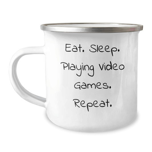 Funny Gifts from Friends for Playing Video Games Lovers - Eat. Sleep. Playing Video Games. Repeat. Camping Mug for Dad's Special Day - Victory Thru Vision 
