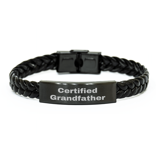 Funny Grandfather Gifts, Certified Grandfather Quote Interlaced Leather Bracelet for Men, 7.87 inches Long, Stainless Steel and PU Leather Combination, Perfect for Father's Day - Victory Thru Vision