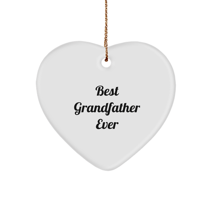 Funny Grandfather Gifts for Him - Best Grandfather Ever Heart Ornament, White, 2.75" tall - Gifts from Family for Christmas Unique Presents - Victory Thru Vision 