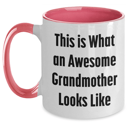 Funny Grandmother Gifts - This Is What An Awesome Grandmother Looks Like Two Tone Coffee Mug, Gifts from Family for Grandmother, Graduation Unique Gifts - Victory Thru Vision 