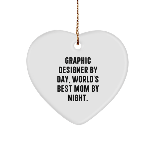 Funny Graphic Designer Gifts by Day, Heart Ornament for Mom by Night, Christmas Unique Gifts for Her - Victory Thru Vision