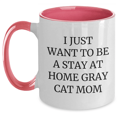 Funny Gray Cat Mom Gifts from Dad to Gray Cat Lover for Father's Day - Two Tone Coffee Mug - Victory Thru Vision 