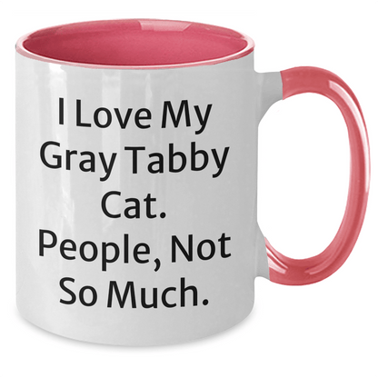 Funny Gray Tabby Cat Gifts for Men from Friends - I Love My Gray Tabby Cat, People, Not So Much. Unique Graduation Gifts for Him, Two Tone Coffee Mug - Victory Thru Vision