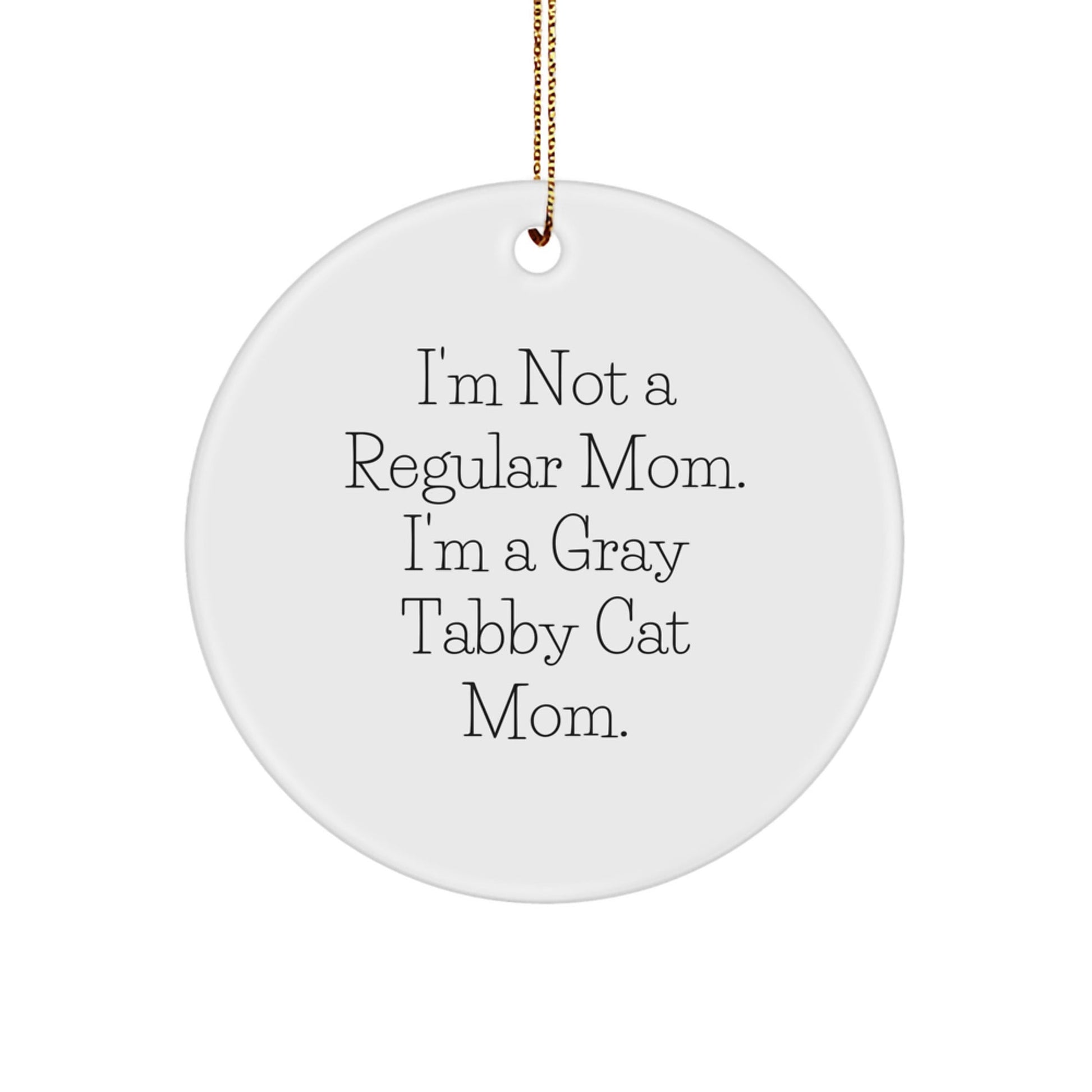 Funny Gray Tabby Cat Mom Gifts from Friends for Christmas Unique Circle Ornaments - Victory Thru Vision