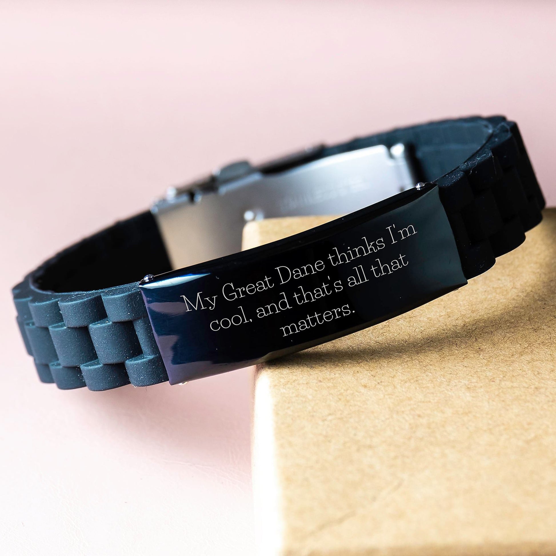 Funny Great Dane Dog Gifts - My Great Dane Thinks I'm Cool, And That's All That Matters. Glide lock Clasp Birthday Present from Men to Friends, Coworkers, Family - Victory Thru Vision