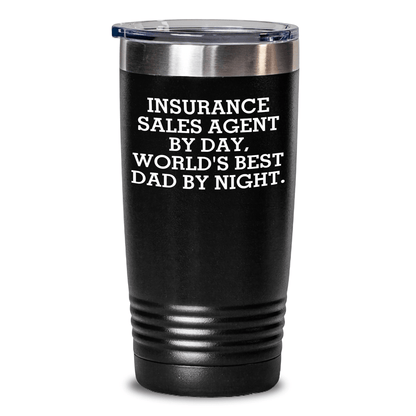 Funny Insurance Sales Agent Gifts from Mom by Day, World's Best Dad by Night Tumbler, 20oz or 30oz Vacuum-Insulated Stainless Steel Tumbler for Insurance Sales Agent, Mother's Day Unique Gifts - Victory Thru Vision 