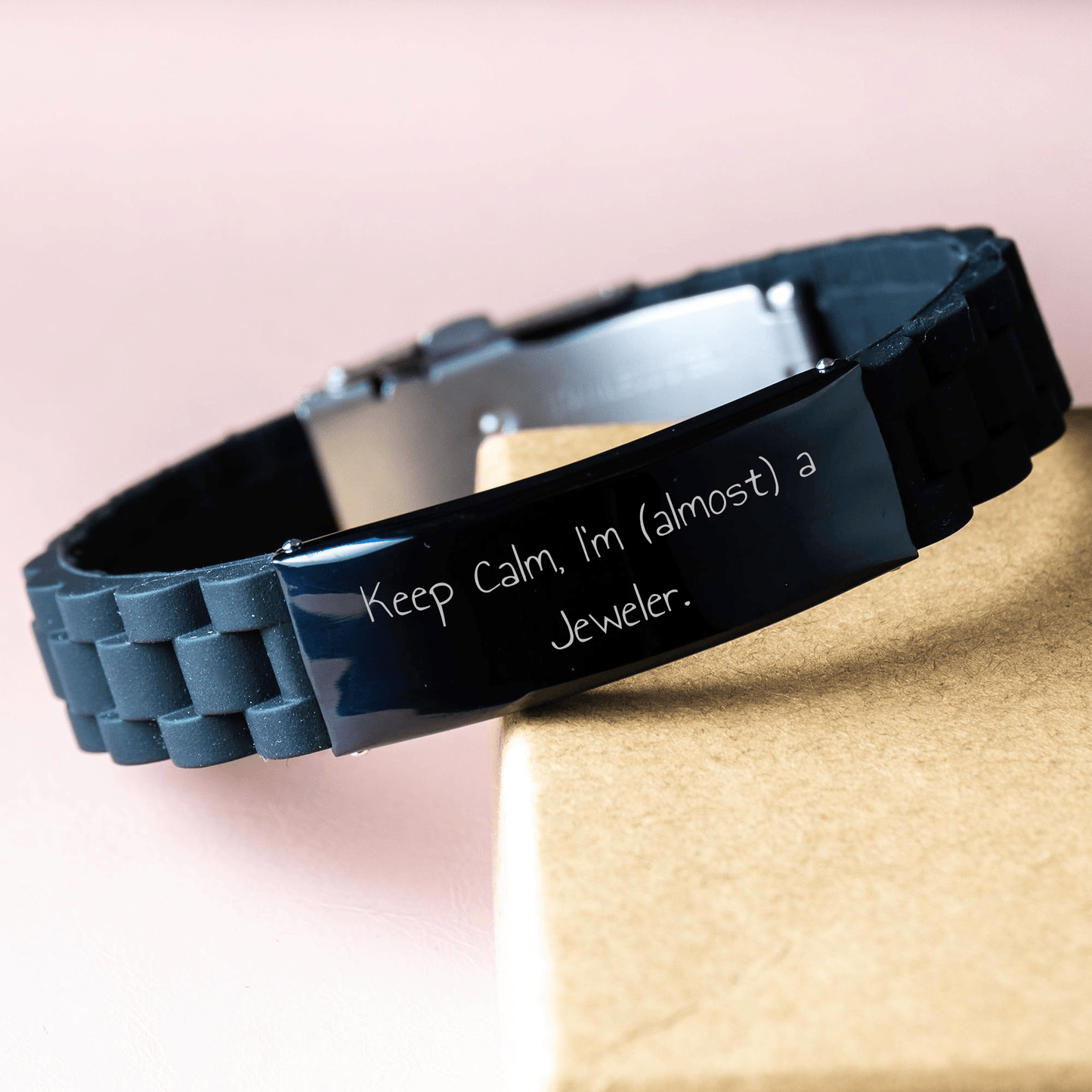Funny Jeweler Gifts: Keep Calm, I'm (almost) A Jeweler. Glide lock Clasp Bracelet for Men, Unique Father's Day Unique Gifts from Family - Victory Thru Vision 