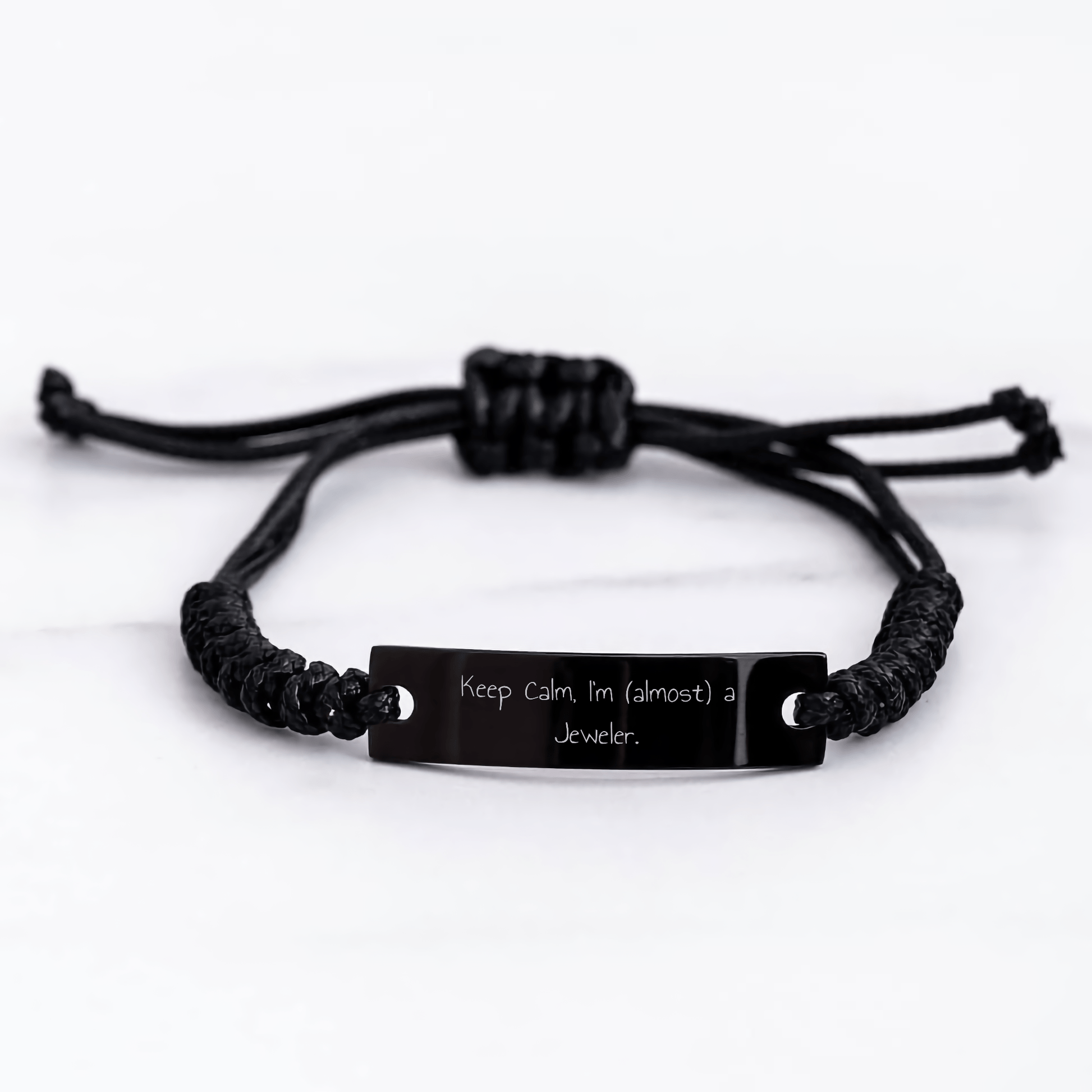 Funny Jeweler Gifts, Keep Calm I'm Almost A Jeweler Rope Bracelet, Adjustable Black Stainless Steel, Father's Day Unique Gifts from Men to Jeweler Friends - Victory Thru Vision 