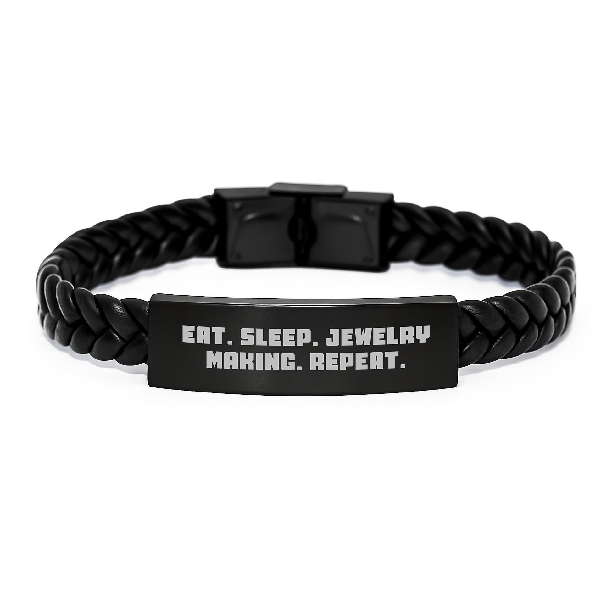 Funny Jewelry Making Gifts for Women, Eat. Sleep. Jewelry Making. Repeat. Interlaced Leather Bracelet for Graduation, Gifts from Friends - Gifts for Jewelry Making Enthusiasts - Victory Thru Vision