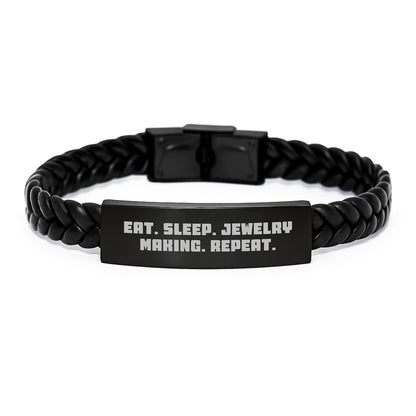 Funny Jewelry Making Gifts for Women, Eat. Sleep. Jewelry Making. Repeat. Interlaced Leather Bracelet for Graduation, Gifts from Friends - Gifts for Jewelry Making Enthusiasts - Victory Thru Vision