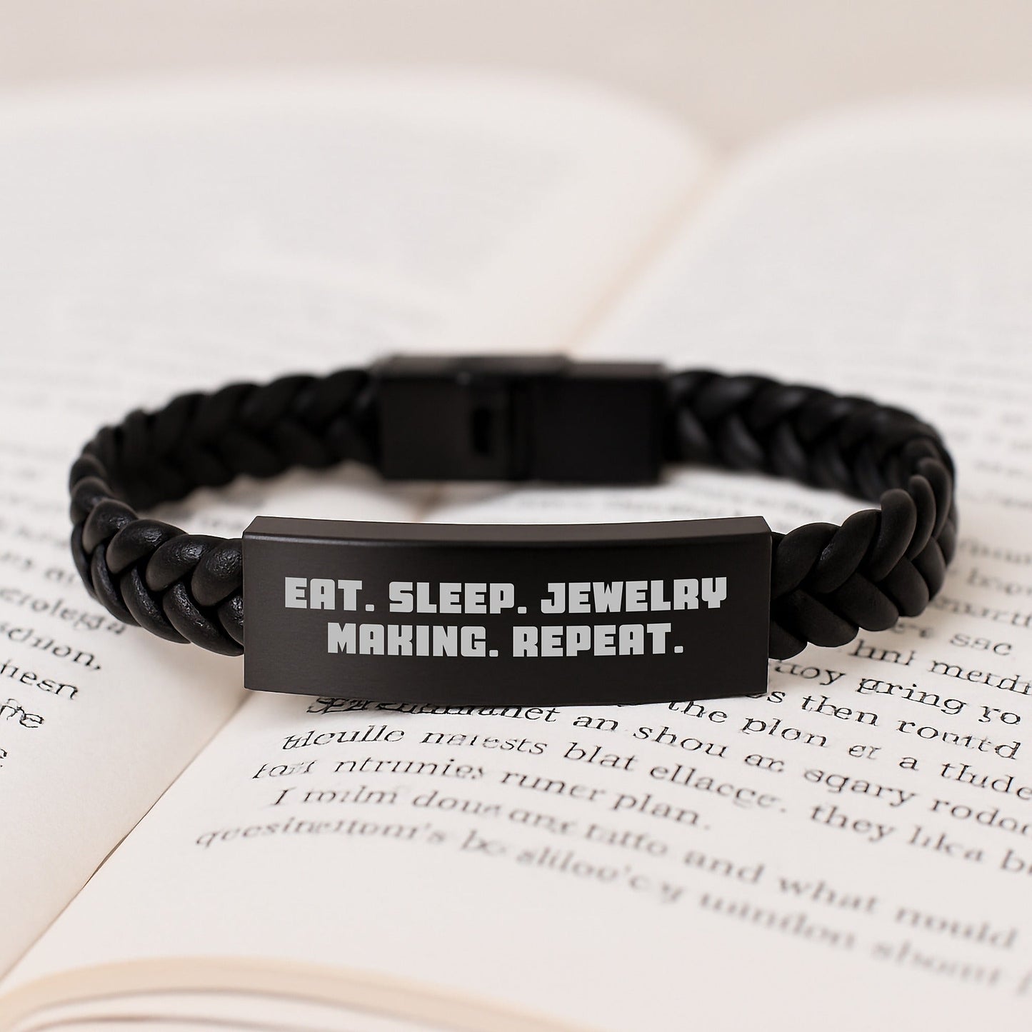 Funny Jewelry Making Gifts for Women, Eat. Sleep. Jewelry Making. Repeat. Interlaced Leather Bracelet for Graduation, Gifts from Friends - Gifts for Jewelry Making Enthusiasts - Victory Thru Vision