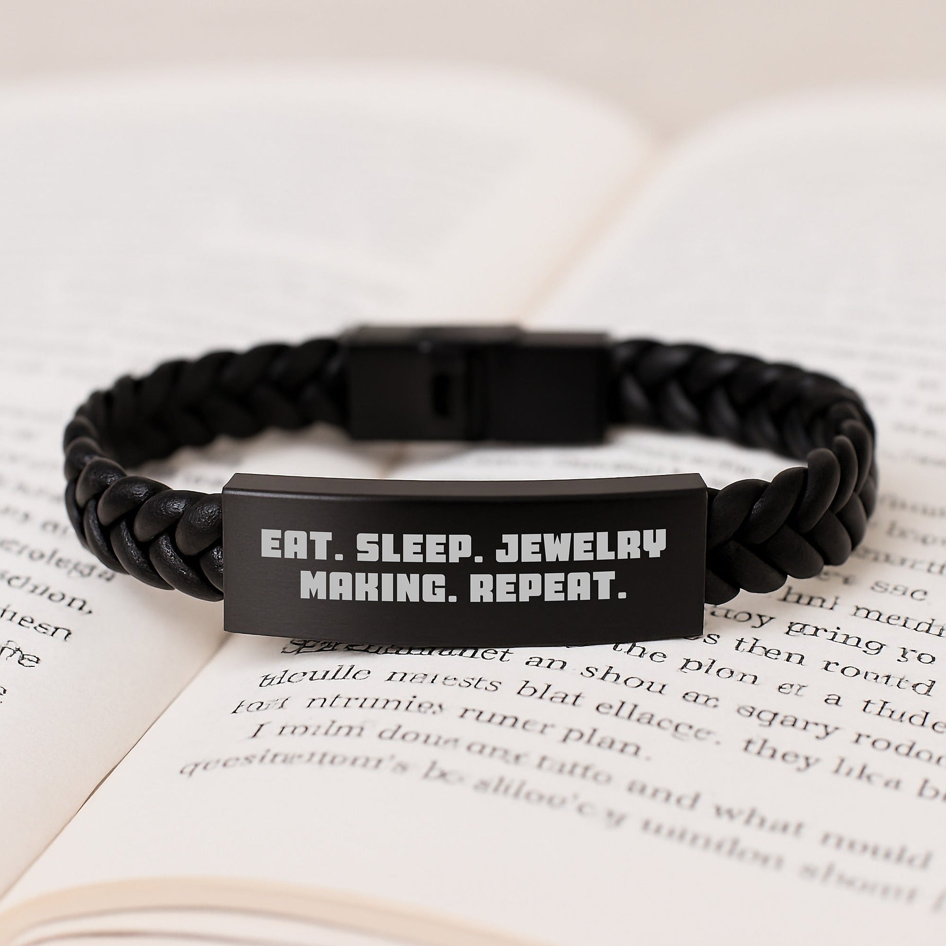 Funny Jewelry Making Gifts for Women, Eat. Sleep. Jewelry Making. Repeat. Interlaced Leather Bracelet for Graduation, Gifts from Friends - Gifts for Jewelry Making Enthusiasts - Victory Thru Vision