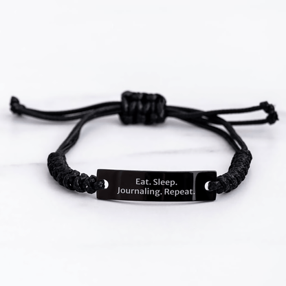 Funny Journaling Gifts for Graduation - Eat. Sleep. Journaling. Repeat. Inspirational Rope Bracelet from Friends, Gifts for Journaling Enthusiasts, Men, Women - Victory Thru Vision 