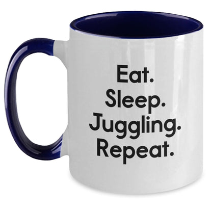 Funny Juggling Gifts for Men, Women, Friends, Coworkers, Family - Eat. Sleep. Juggling. Repeat. Two Tone Coffee Mug - Victory Thru Vision