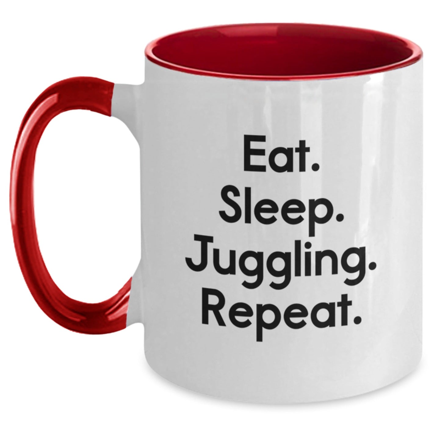 Funny Juggling Gifts for Men, Women, Friends, Coworkers, Family - Eat. Sleep. Juggling. Repeat. Two Tone Coffee Mug - Victory Thru Vision