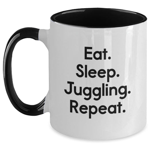 Funny Juggling Gifts for Men, Women, Friends, Coworkers, Family - Eat. Sleep. Juggling. Repeat. Two Tone Coffee Mug - Victory Thru Vision