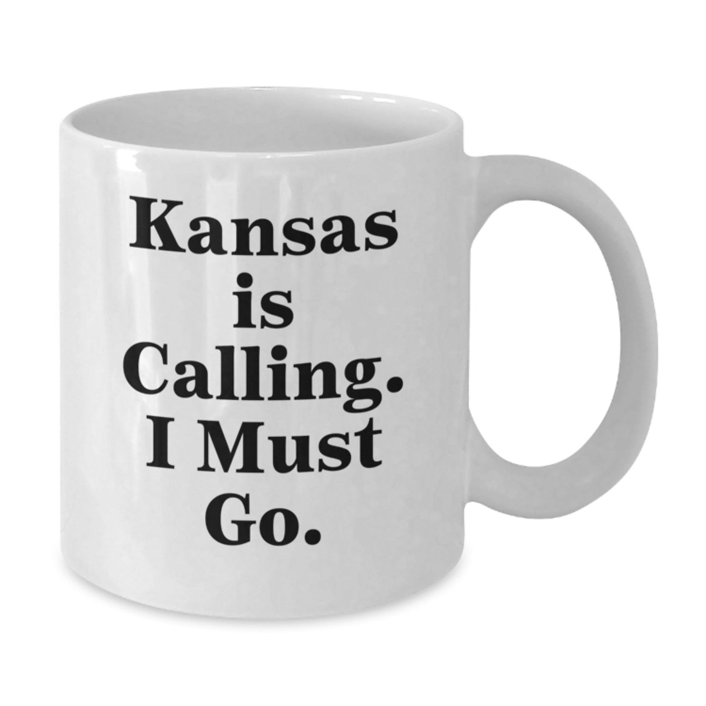 Funny Kansas Gifts from Friends to Kansas Men and Women, White Coffee Mug for Graduation Unique Gifts, 'Kansas Is Calling. I Must Go.' - Victory Thru Vision