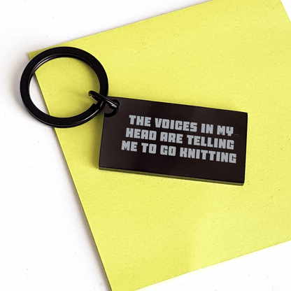 Funny Knitting Gifts for Graduation, Keychain with 'The Voices In My Head Are Telling Me To Go Knitting' Quote, Gifts from Family, Friends, or Coworkers - Victory Thru Vision