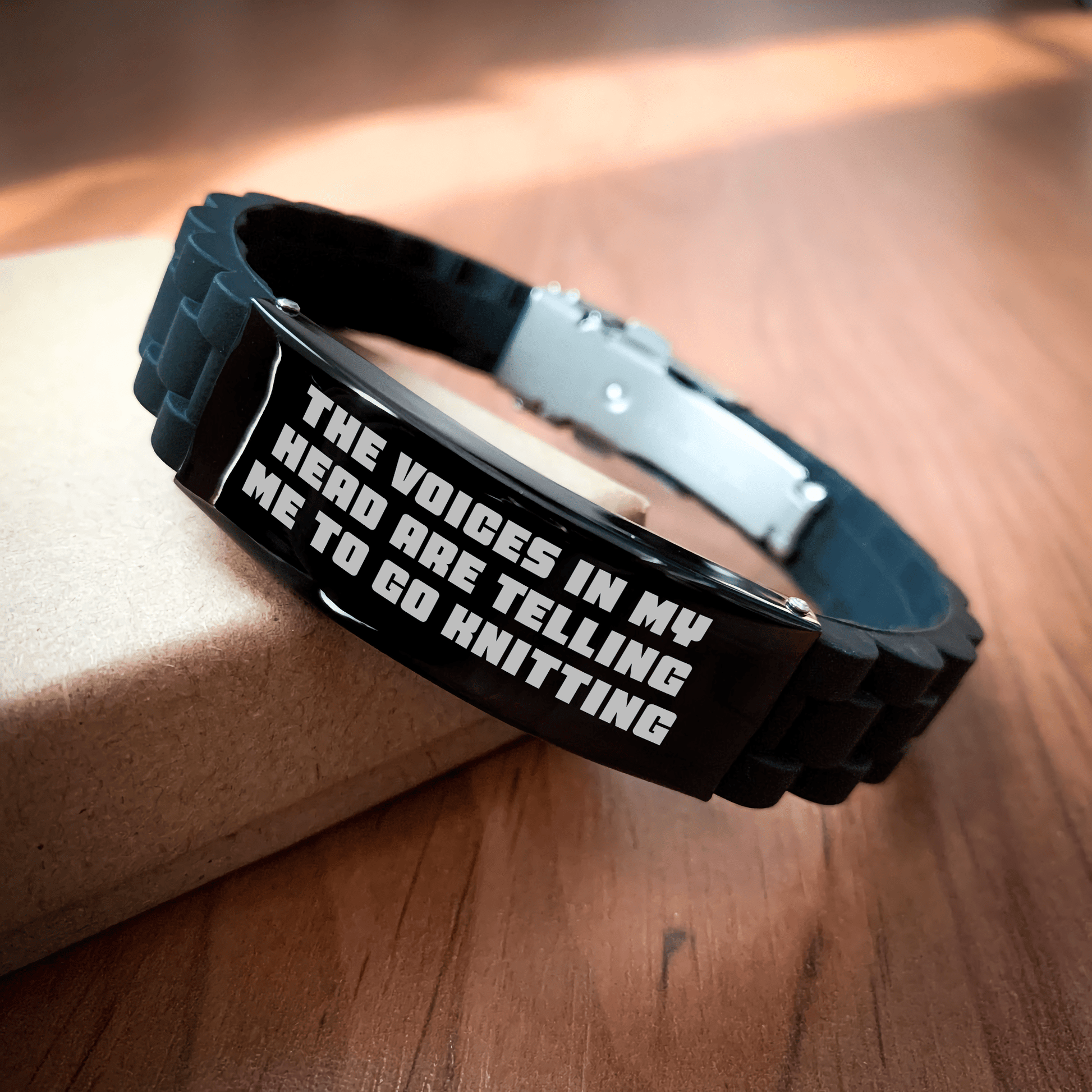 Funny Knitting Gifts for Her, The Voices In My Head Are Telling Me To Go Knitting Quote Glide lock Clasp Bracelet, Gifts from Family to Knitting Lovers, Graduation Unique Gifts - Victory Thru Vision