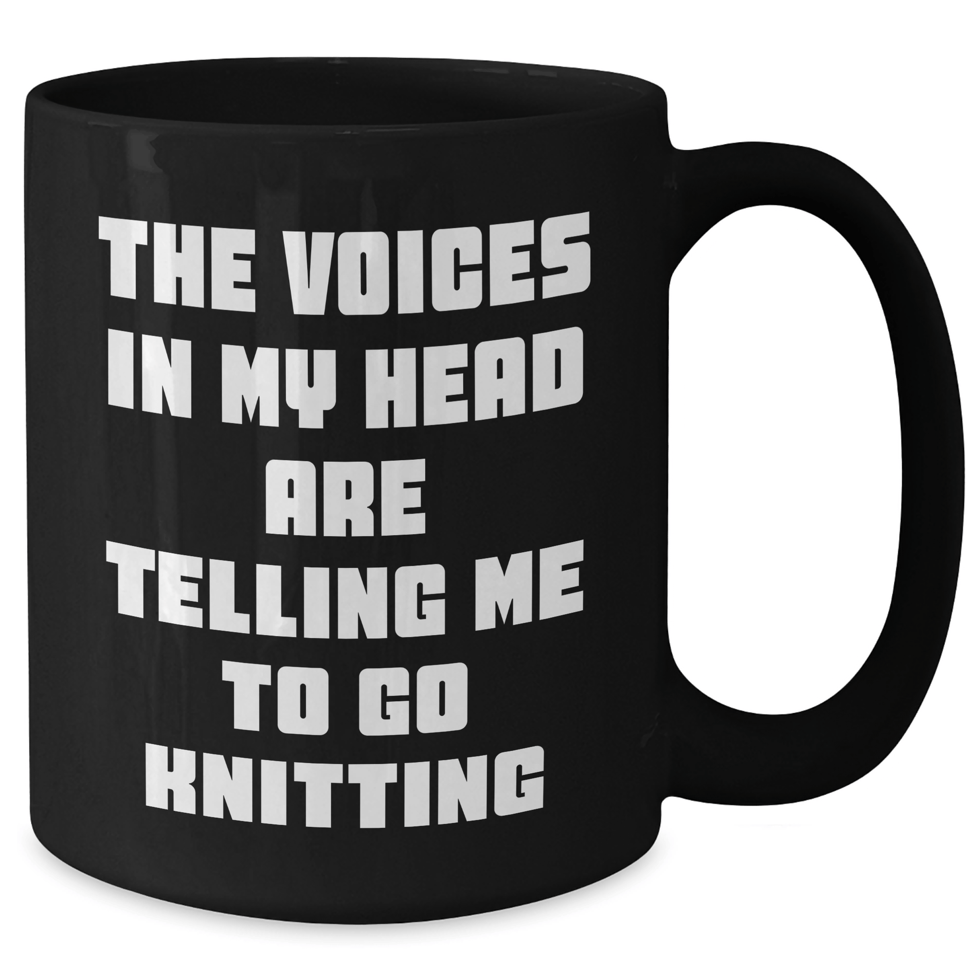 Funny Knitting Gifts from Mom to Daughter for Graduation - The Voices In My Head Are Telling Me To Go Knitting Quote on Black Coffee Mug - Victory Thru Vision