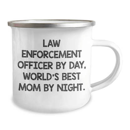 Funny Law Enforcement Officer Gifts for Him, Camping Mug for Dad's Special Day, 'Law Enforcement Officer By Day, World's Best Mom By Night' Quote, Gifts from Family, Gifts for Law Enforcement Officer - Victory Thru Vision 