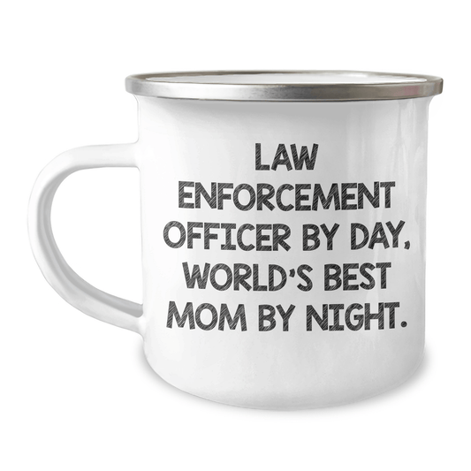 Funny Law Enforcement Officer Gifts for Him, Camping Mug for Dad's Special Day, 'Law Enforcement Officer By Day, World's Best Mom By Night' Quote, Gifts from Family, Gifts for Law Enforcement Officer - Victory Thru Vision 