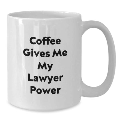 Funny Lawyer Gifts Coffee Mug White, 'Coffee Gives Me My Lawyer Power' Birthday Ideas for Men, Women, Coworkers - Victory Thru Vision